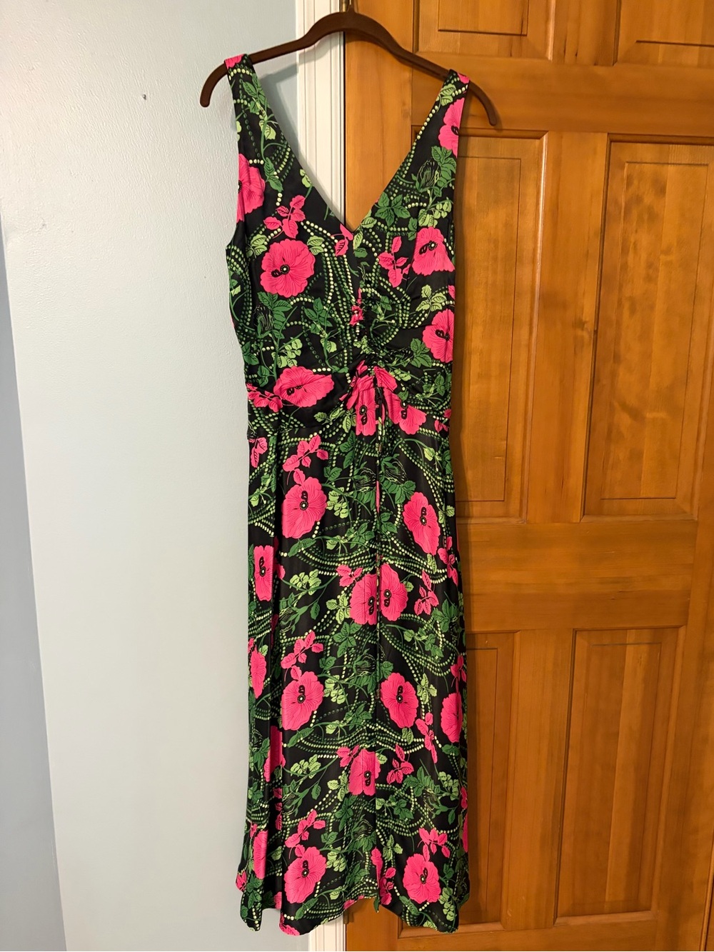 Maeve / Anthropologie Floral V-Neck Midi Dress in Black, Green and Hot Pink!